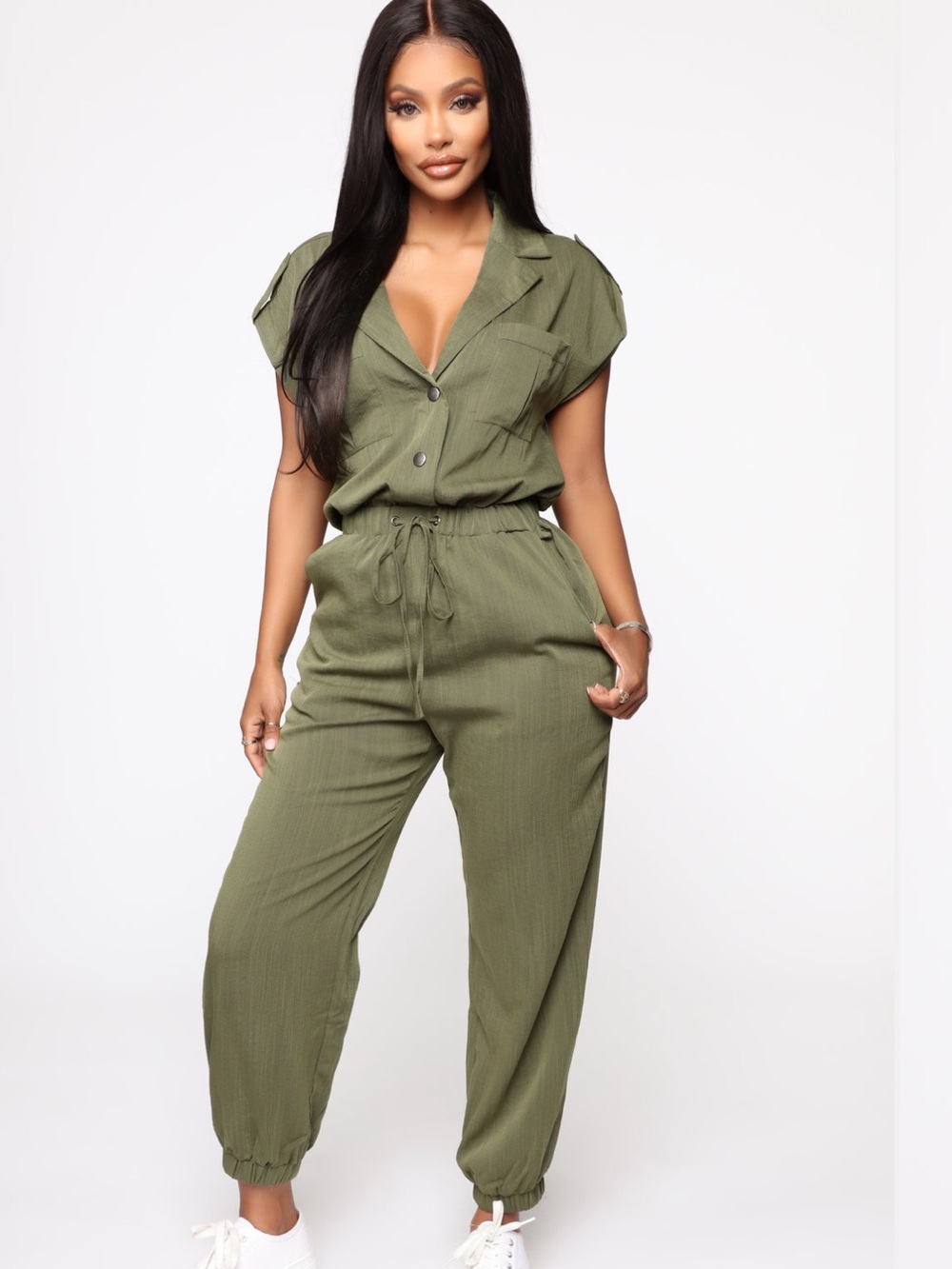 Fashion Nova Olive Green Utility Jumpsuit